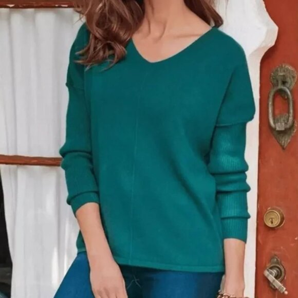 SOFT SURROUNDINGS Etta 100% Cashmere Sweater in Spruce Green Teal - Size S NWT - Picture 1 of 16
